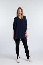 The NES Obi Shirt – a sheer chiffon shirt with relaxed fit and adjustable waist. Lightweight, versatile and NZ made.