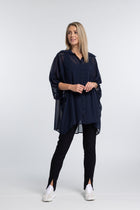 The NES Obi Shirt – a sheer chiffon shirt with relaxed fit and adjustable waist. Lightweight, versatile and NZ made.