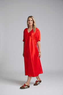 The NES Remi Satin Dress by N-E-S. A floaty chiffon maxi with kimono sleeves, V neckline and soft movement. Made in NZ.