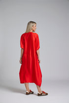 The NES Remi Satin Dress by N-E-S. A floaty chiffon maxi with kimono sleeves, V neckline and soft movement. Made in NZ.
