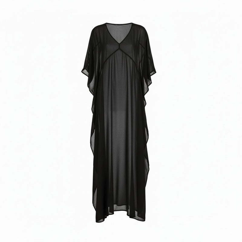 NES Remi Dress by N-E-S – a floaty chiffon dress with kimono sleeves and V neckline. Designed to layer over a Lattice Slip. Elegant, feminine and NZ made.