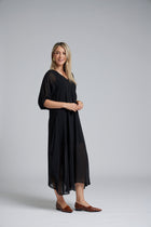 NES Remi Dress by N-E-S – a floaty chiffon dress with kimono sleeves and V neckline. Designed to layer over a Lattice Slip. Elegant, feminine and NZ made.