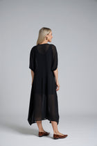 NES Remi Dress by N-E-S – a floaty chiffon dress with kimono sleeves and V neckline. Designed to layer over a Lattice Slip. Elegant, feminine and NZ made.