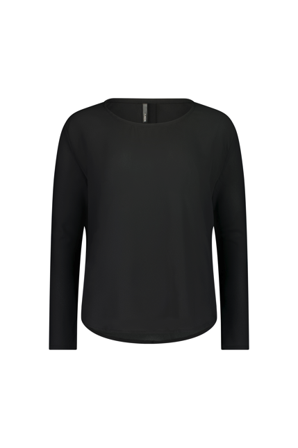 The NES Sable Top by N-E-S – a floaty georgette long sleeve top with scoop neck, curved hem and layering options. NZ made.