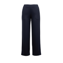 The NES Gin Satin Pant – a straight leg hammered satin pant with flat front, elastic back and fluid drape. Available in Black and Ink. NZ made.