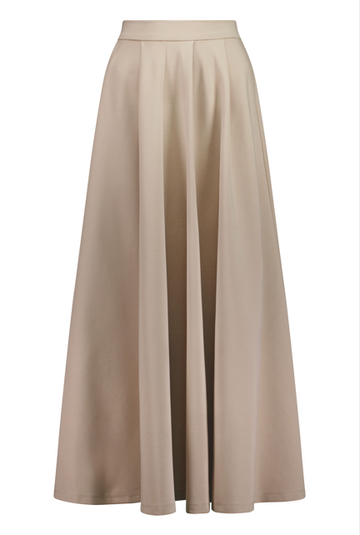 The NES Zadie Skirt by N-E-S – a full length ponte skirt with outward pleats, elastic back insert and clean modern fit. NZ made in Black or Latte.