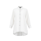The NES Zola Linen Shirt – an oversized linen-cotton shirt with contrast stitching and drop-back detail. Lightweight and NZ made.
