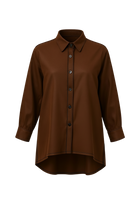 The NES Zola Linen Shirt – an oversized linen-cotton shirt with contrast stitching and drop-back detail. Lightweight and NZ made.