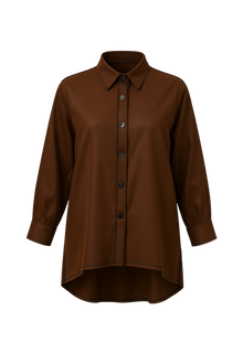 The NES Zola Linen Shirt – an oversized linen-cotton shirt with contrast stitching and drop-back detail. Lightweight and NZ made.