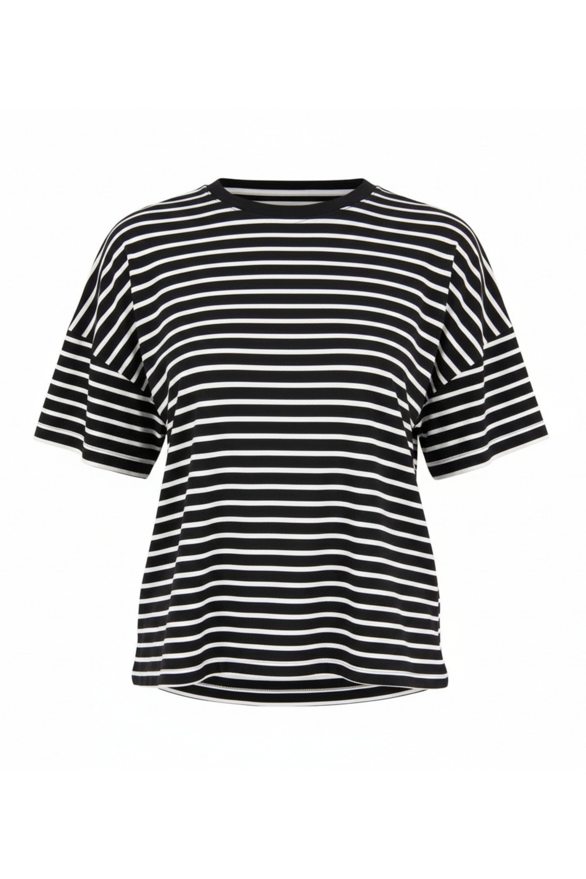The NES Lee Tee Stripe – a relaxed striped tee with soft stretch, boxy fit and high-low hem. Easy, versatile and NZ made.