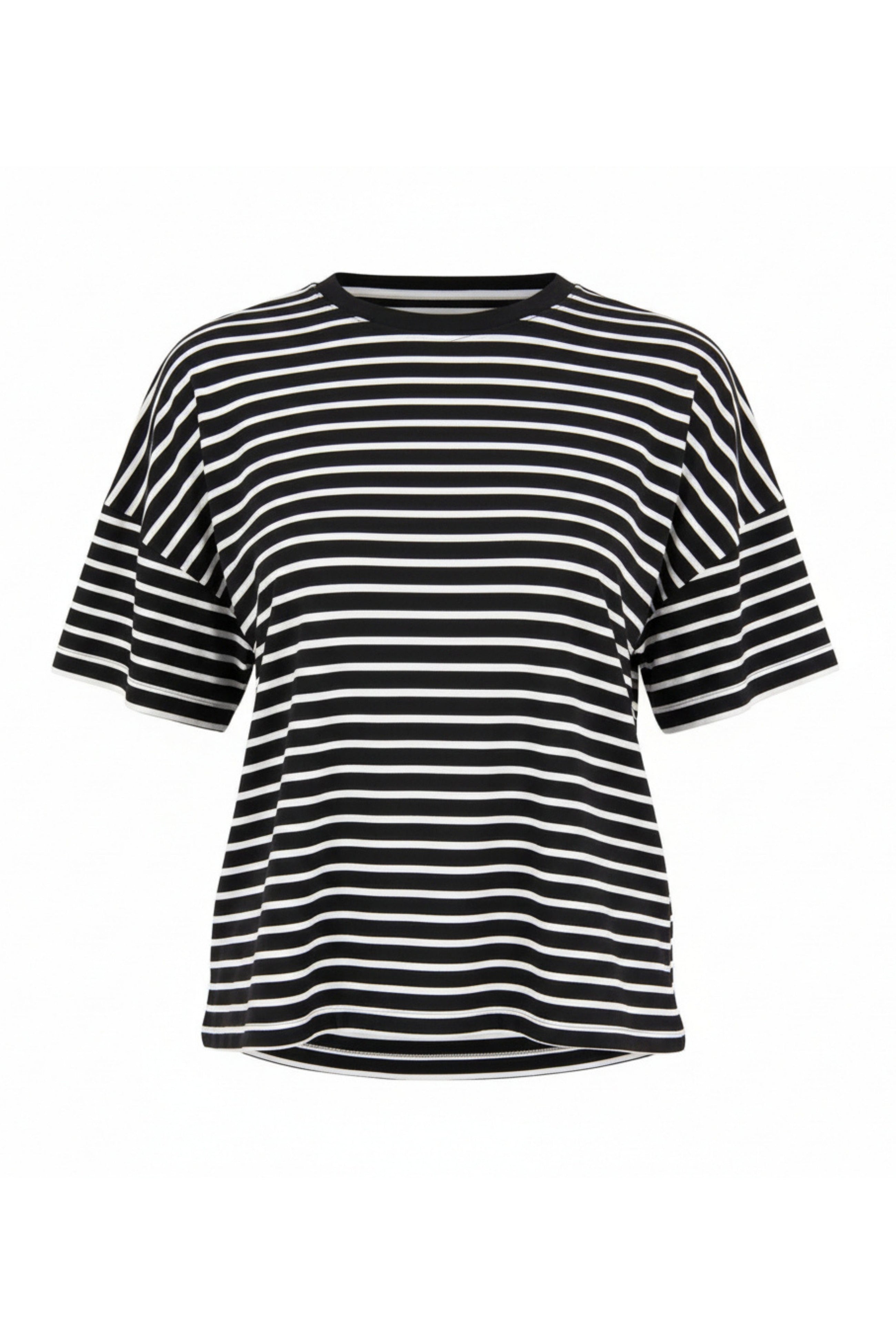 The NES Lee Tee Stripe – a relaxed striped tee with soft stretch, boxy fit and high-low hem. Easy, versatile and NZ made.