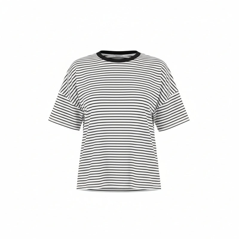 The NES Lee Tee Stripe – a relaxed striped tee with soft stretch, boxy fit and high-low hem. Easy, versatile and NZ made.
