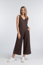 The NES Linen Lounge Jumpsuit – a breathable linen-cotton jumpsuit with relaxed fit and pockets. Easy, flattering and NZ made.