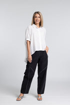 The NES Ryn Shirt – an oversized cotton shirt with kimono sleeves and soft volume. Lightweight, versatile and NZ made.