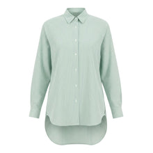 The NES Zola Shirt – an oversized seersucker shirt with kimono shape and drop-back detail. Lightweight, modern and NZ made.