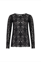 The NES Base Layer Top by N-E-S – a sheer abstract lace long sleeve with raw hems and crew neck. Perfect layered under tees, shirts or worn alone. NZ made.