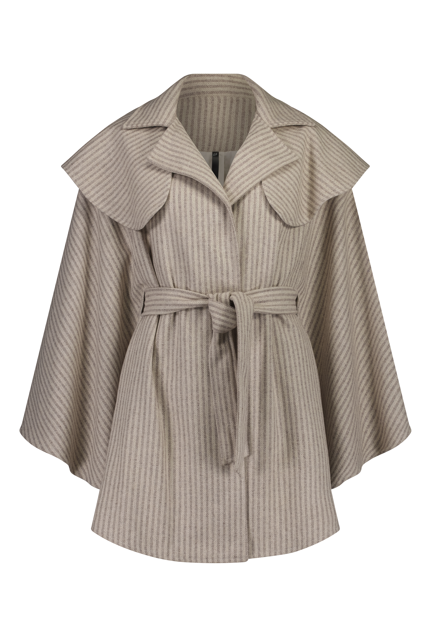 The NES Suri Cape by N-E-S – a trench-inspired wool cape with waist tie, lapel and full lining. A refined winter show stopper. NZ made.