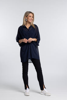 The NES Sector Split Pant – a stretch twill pant with split hem, elastic waist and tailored fit. Comfortable, versatile and NZ made.