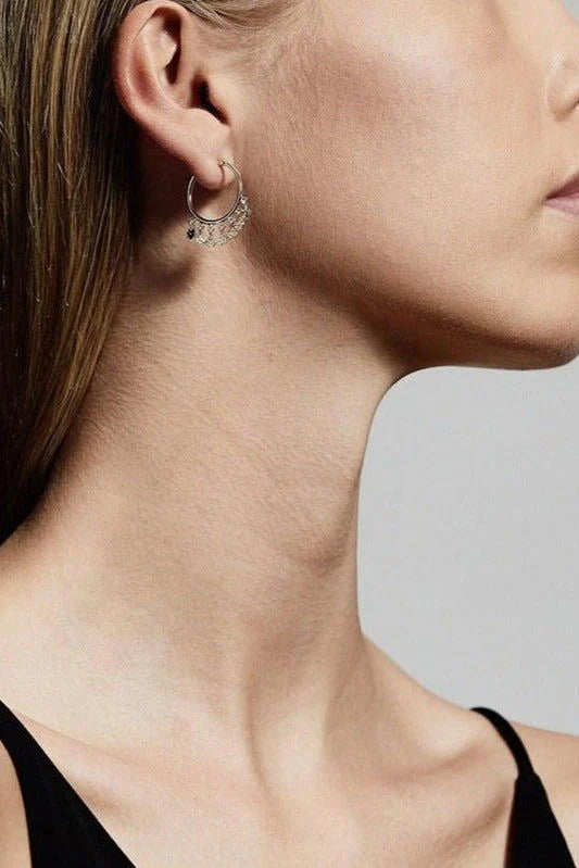 PILGRIM PANNA EARRINGS. Charming silver-plated hoops in an exotic design with small shiny coins