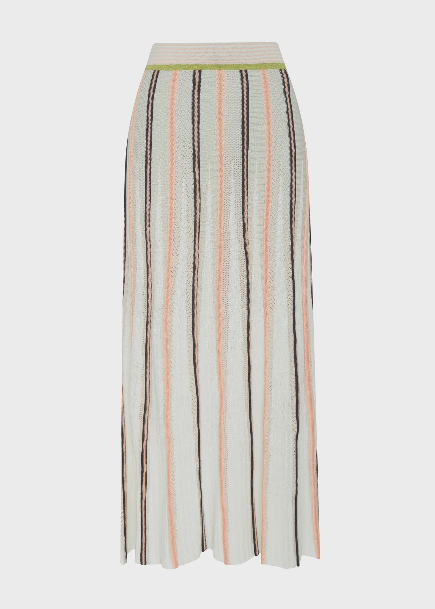  POL - TEDD KNIT SKIRT
The Tedd Knit Skirt combines our signature knitted pleat detailing with pointelle stitch, and a stunning intarsia pattern in three key colourways.
-Striped elasticised waistband - pull on style.-Half lining.-Spiked intarsia detailing from the hem up.-Vertical two tone stripe detailing separates pointelle stitch and jersey intarsia knit panels to create a multi-textured look you won't find anywhere else.-Midi length, a-line 