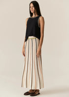  POL - TEDD KNIT SKIRT
The Tedd Knit Skirt combines our signature knitted pleat detailing with pointelle stitch, and a stunning intarsia pattern in three key colourways.
-Striped elasticised waistband - pull on style.-Half lining.-Spiked intarsia detailing from the hem up.-Vertical two tone stripe detailing separates pointelle stitch and jersey intarsia knit panels to create a multi-textured look you won't find anywhere else.-Midi length, a-line 