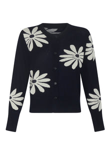 POL | LASK DAISY CARDI
-Round, ribbed neckline.
-Matching button closure through the centre front.
-Soft lightweight cotton yarn - perfect for layering in Spring.
-Intarsia Daisy detail - petals in cotton, centre in lurex yarn.
-Full length sleeves - deep ribbed cuffs.
-Regular fit through the body.
-Deep ribbed hem.
-Marisa is 179cm tall and a size 8, wearing a size S in all colours.
-Approximate length in cm by size: XS/52cm, S/53cm, M/54cm, L/55cm, XL/56cm.
-97% Cotton / 3% Metallic.