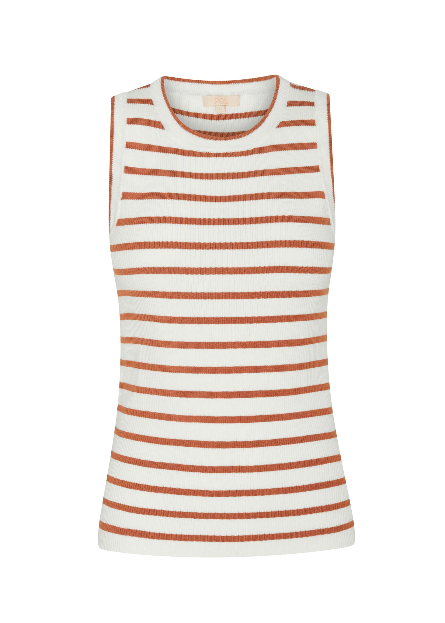 POL -  LUCA TANK
Made from a ribbed viscose and cotton blend yarn, the Luca Knit Tank is super soft and wearable for Spring.
-Round neckline - ribbed with contrast striped edge.
-Sleeveless design - armholes are ribbed with contrast striped edge.
-Body skimming fit - ribbed style has a nice amount of stretch.
-Available in White/Camel and White/Ink