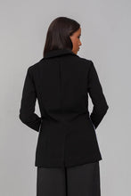 Load image into Gallery viewer, BLAK LUXE

Indulge in the luxury of our Pipe Dream Blazer - Black with White Piping. This monochromatic masterpiece, crafted from a blend of Polyester and Nylon, boasts a sophisticated, tailored fit.
