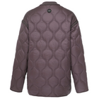 Talei by Moke lightweight quilted bomber jacket in Coco Powder, featuring a relaxed fit with ribbed collar, snap button front and curved silhouette, finished with bound edge detailing and an ultra soft velboa lining for cosy, trans seasonal layering.
