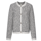 Vivian by Moke women’s cotton blend knit cardigan in white check. Textured novelty knit with a heavier weight feel for warmth and structure, featuring a classic crew neckline and gold finished vintage style buttons at the front. Designed to wear as a cardigan or cosy sweater, this versatile winter staple is made for effortless everyday dressing and designed in New Zealand.