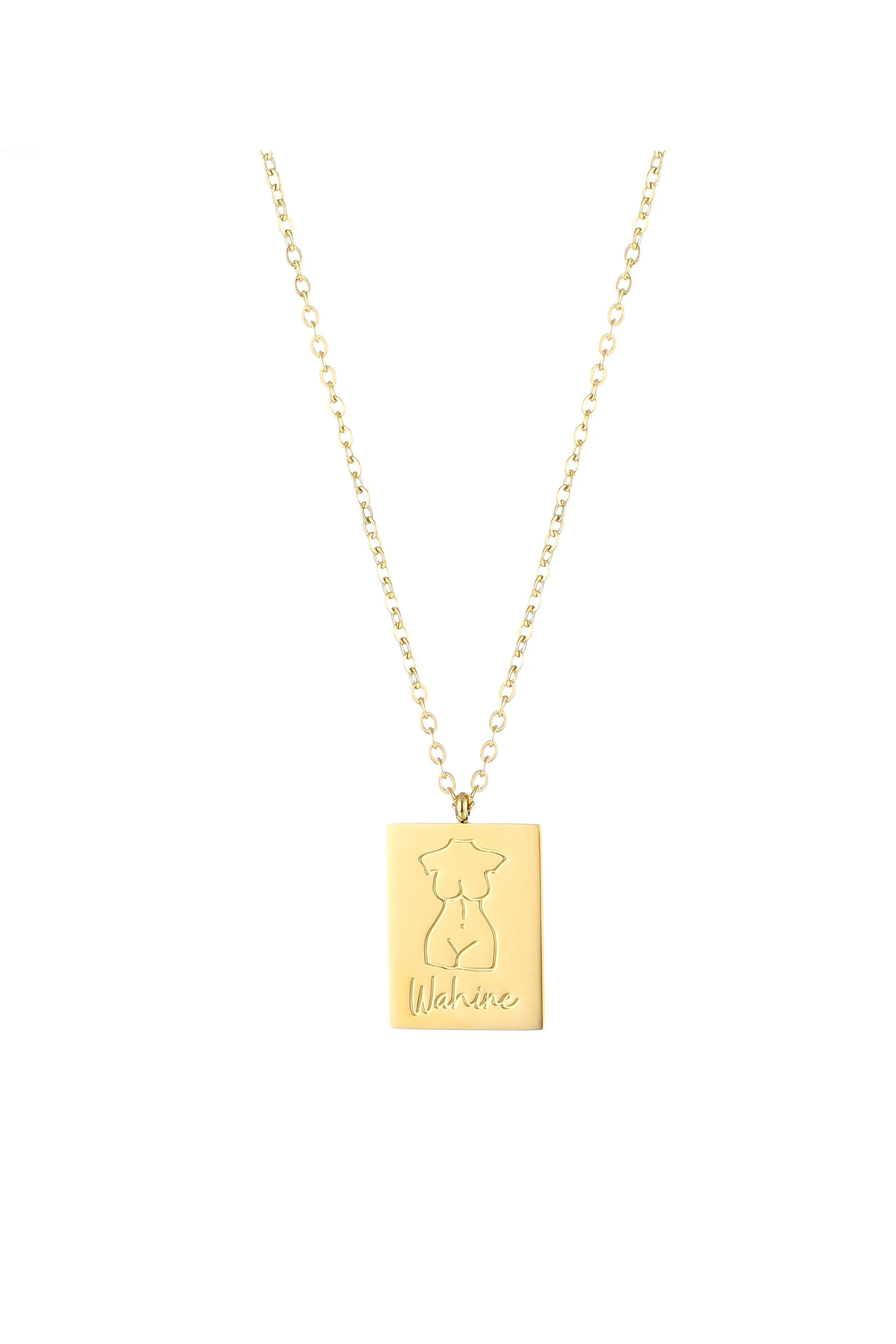 The PĀMU WAHINE NECKLACE in GOLD, long is a Bold &amp; Elegant Māori-Inspired Pendant Introducing the best selling Wahine Necklace.&nbsp; a stunning blend of boldness and delicacy. Crafted with precision, this exquisite piece features a captivating design that embodies the spirit of the modern woman. Made from 18k gold plated stainless steel, its radiant finish adds a touch of elegance to any outfit.

PĀMU jewellery is made to be worn everywhere, every day. Our pieces are water proof, sweat proof, ocean pro