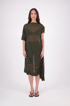 The N-E-S Em Dress is a statement style crafted in lightweight chiffon, designed with ruching and a drawcord that lets you adjust the length to suit your look. Featuring a cap sleeve on the left and a cuffed short sleeve on the right, it embraces asymmetry with a wide cuff hem for added edge. Floaty yet bold, the Em Dress is your go-to for elevated, directional dressing.

Our model is 174cm and wears a XS (8)
NES fit advise: Standard fit

Composition: PT Chiffon

Designed and Made in New Zealand