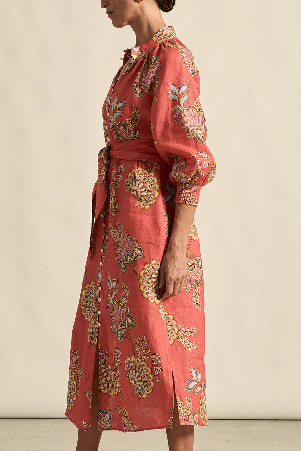 ZOE KRATZMANN | FLOURISH DRESS

The flourish dress brings elevated ease to everyday moments. Crafted in pure linen, it pairs tailored notes with natural flow, ideal for warm weather and versatile wear.

100% lightweight linen for breathability
rounded high stand collar with shell button detail
3/4 blouson sleeve with elastic cuff
wide self-tie belt offers versatile shaping
relaxed silhouette with side split for ease of movement
effortless for daywear, polished for special occasions