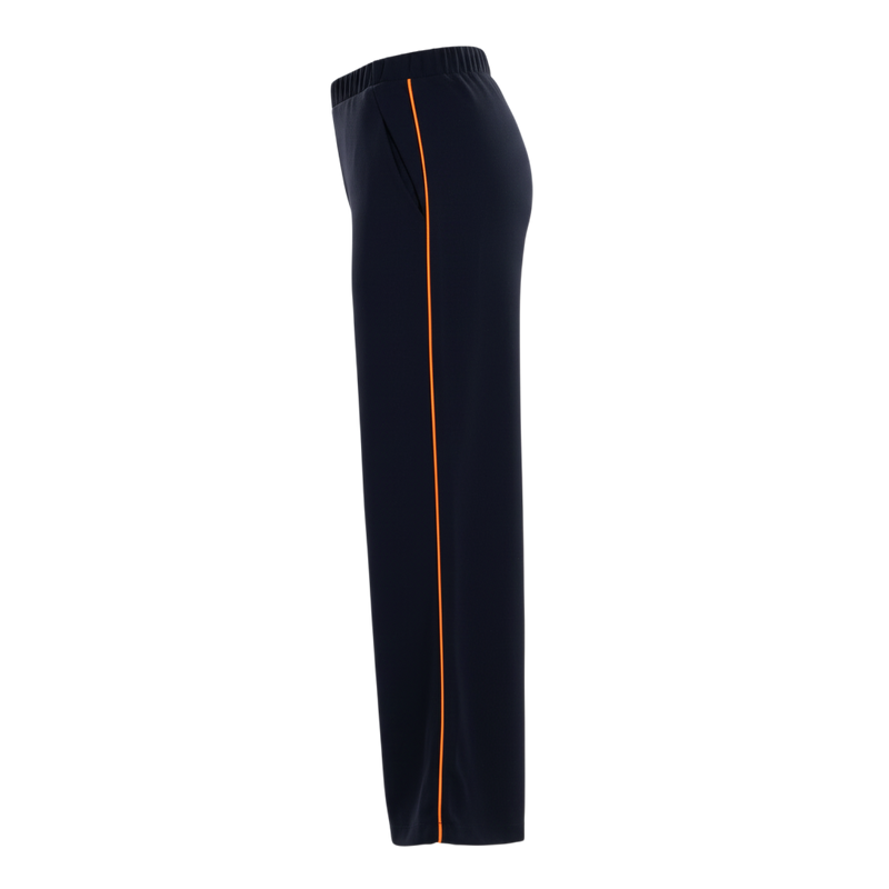 The N-E-S Piped Gin Pants – a timeless straight-leg pant with flat front, elastic back and refined piping. Breathable, Black, Ink. Best seller. polished and NZ made.
