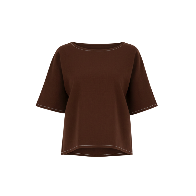 N-E-S | JASMINE LINEN TOP | black, dark cocoa, white