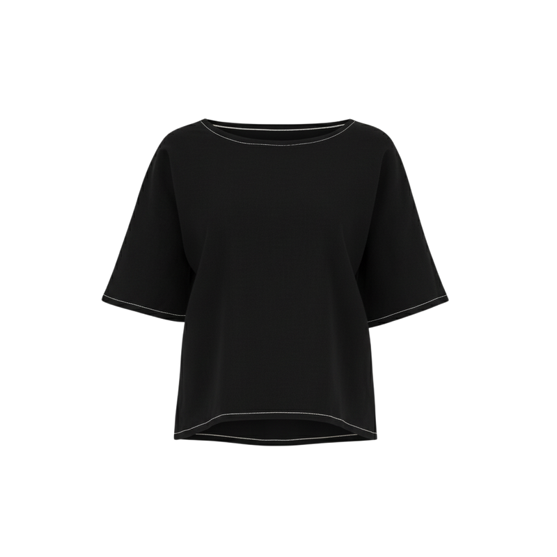 N-E-S | JASMINE LINEN TOP | black, dark cocoa, white