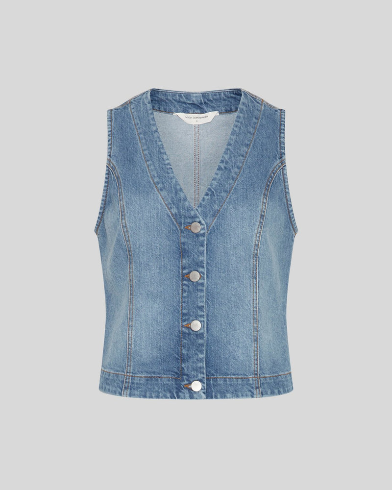 MSCH | ELI ADA DENIM VEST

The Eli Ada vest is a suit inspired vest but recreated in a denim quality. The vest features cutline details to enhance your figure, silver buttons and an adjustable strap on the back to ensure it fits you perfectly. Style it with the matching Eli Ada jeans.

This vest has a tailored fit. The model is 173cm and wears s size S.

Composition: 100% Certified Organic Cotton.