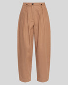 MSCH Copenhagen GWENETH DW Pants in a rich caramel colour with a high waist and relaxed regular fit barrel-leg silhouette. Designed with front pleats, elastic side inserts, belt loops, button and zip closure, and back flap pockets with button detailing. Crafted from a soft lyocell and cotton blend for effortless everyday wear.