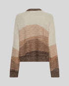 Sasha Zip Cardigan by MSCH Copenhagen
 in a multicolor knitted design with soft tonal transitions. Features a loose, straight-fit silhouette with a front zip closure, long straight sleeves, ribbed cuffs, ribbed hem, and round neckline. Hip-length style crafted from a soft wool-blend knit with alpaca for added warmth and texture. Model is 173 cm tall and wears size S/M.