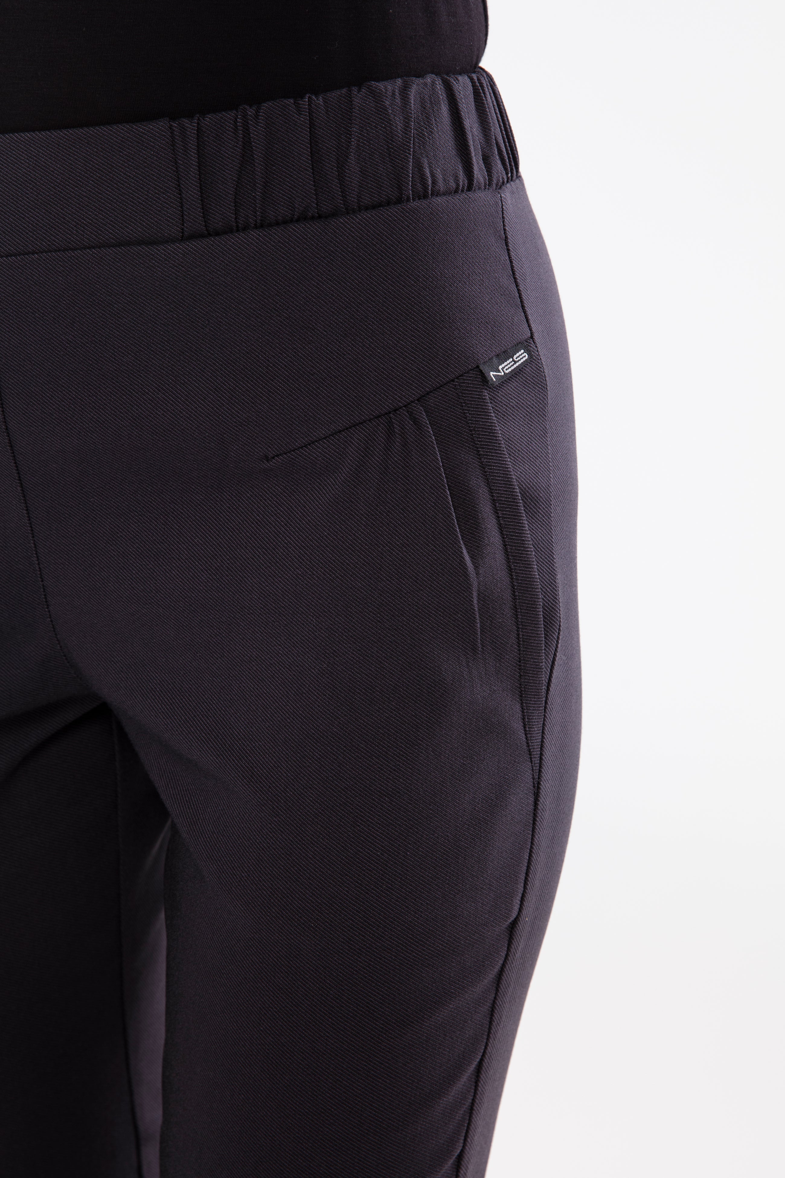 The NES Dartsta Pants by N-E-S – softly tapered pants with dart detailing, flat front and elastic back waist. Comfortable, timeless and NZ made.