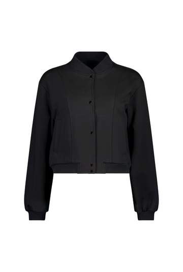 The NES Zadie Bomber by N-E-S – a clean ponte bomber with cotton rib trims and snap domes. Modern, versatile and NZ made. Available in Black or Latte.