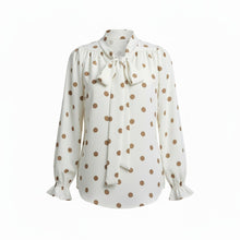 The NES Esme Top by N-E-S – a soft, drapey top with curved hem, available in viscose polka dot georgette or ivory satin back crepe. NZ made.