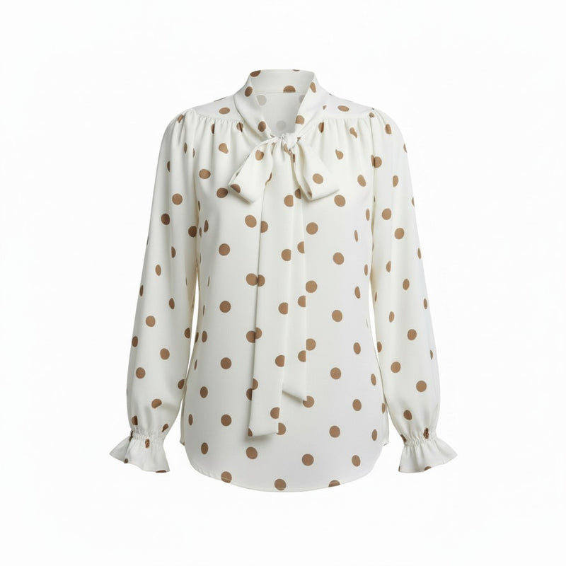 The NES Esme Top by N-E-S – a soft, drapey top with curved hem, available in viscose polka dot georgette or ivory satin back crepe. NZ made.