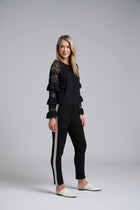 The NES Lilly Piped Pant by N-E-S – a 7/8 straight leg pant with contrast piping, soft stretch fabric and sport-luxe detailing. Comfortable, polished and NZ made.