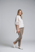 The NES Lilly Piped Pant by N-E-S – a 7/8 straight leg pant with contrast piping, soft stretch fabric and sport-luxe detailing. Comfortable, polished and NZ made.