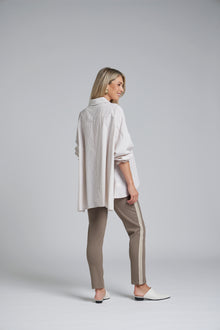The NES Lilly Piped Pant by N-E-S – a 7/8 straight leg pant with contrast piping, soft stretch fabric and sport-luxe detailing. Comfortable, polished and NZ made.