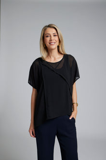 The NES Luna Top – a sheer chiffon top with exposed seams and relaxed fit. Perfect for layering. Lightweight and NZ made.