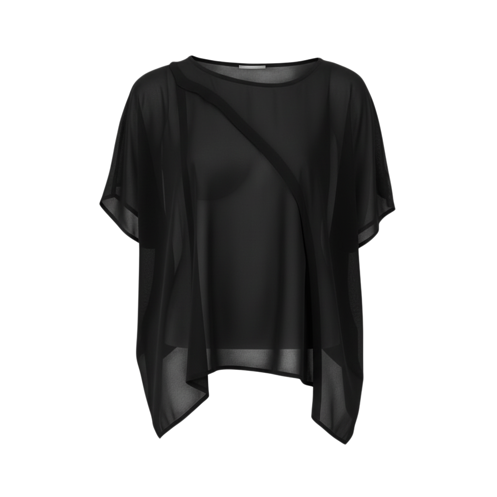The NES Luna Top – a sheer chiffon top with exposed seams and relaxed fit. Perfect for layering. Lightweight and NZ made.