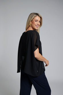 The NES Luna Top – a sheer chiffon top with exposed seams and relaxed fit. Perfect for layering. Lightweight and NZ made.