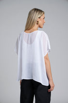 The NES Luna Top – a sheer chiffon top with exposed seams and relaxed fit. Perfect for layering. Lightweight and NZ made.
